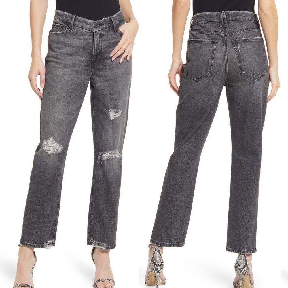 Good American Good Vintage Low Broke Down Flare Jeans Black 182 Size 15